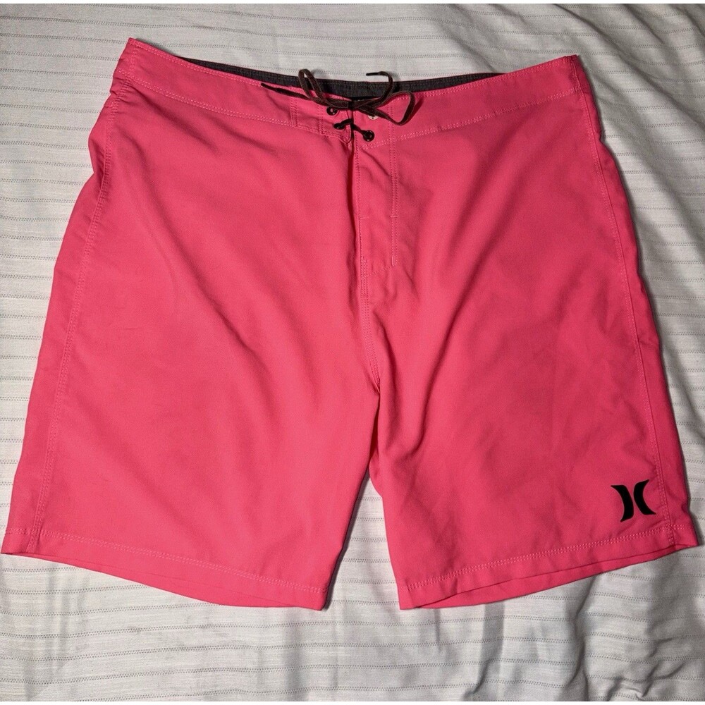 Hurley Men's Board Shorts Size 36 Neon Pink Solid Drawstring Back Pocket